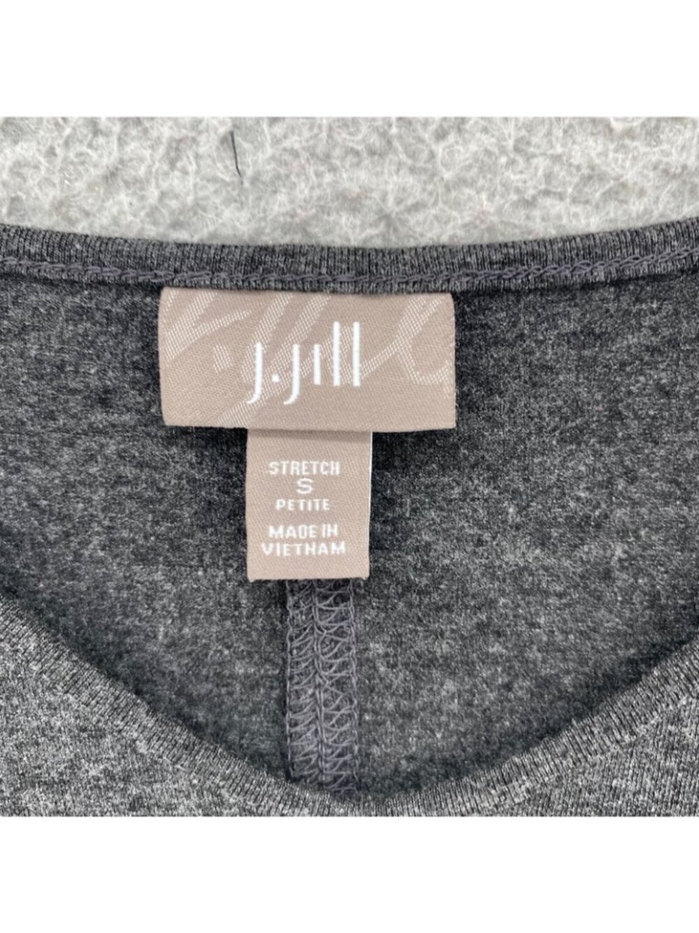 J Jill Dress Womens Small Petite Gray Heather Stretch Knit Tee A Line 3/4 Sleeve - Picture 5 of 10
